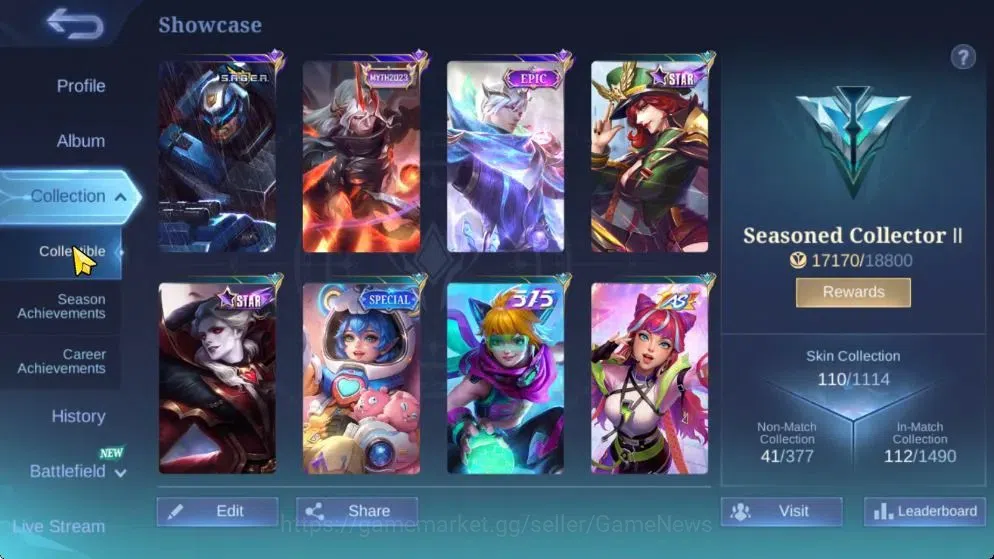 Mobile Legends: Bang Bang Accounts Hero 97|Skin 110|Saber Johnson,Epic Gusion,Mythic2 image 2