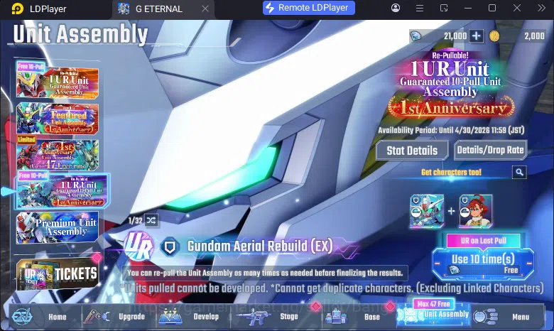 SD Gundam G Generation ETERNAL Accounts Global Rank 1 | FreshStory | 21+K Diamond, Selector Banner On, 4Gundam SSR+ 1Supp 2