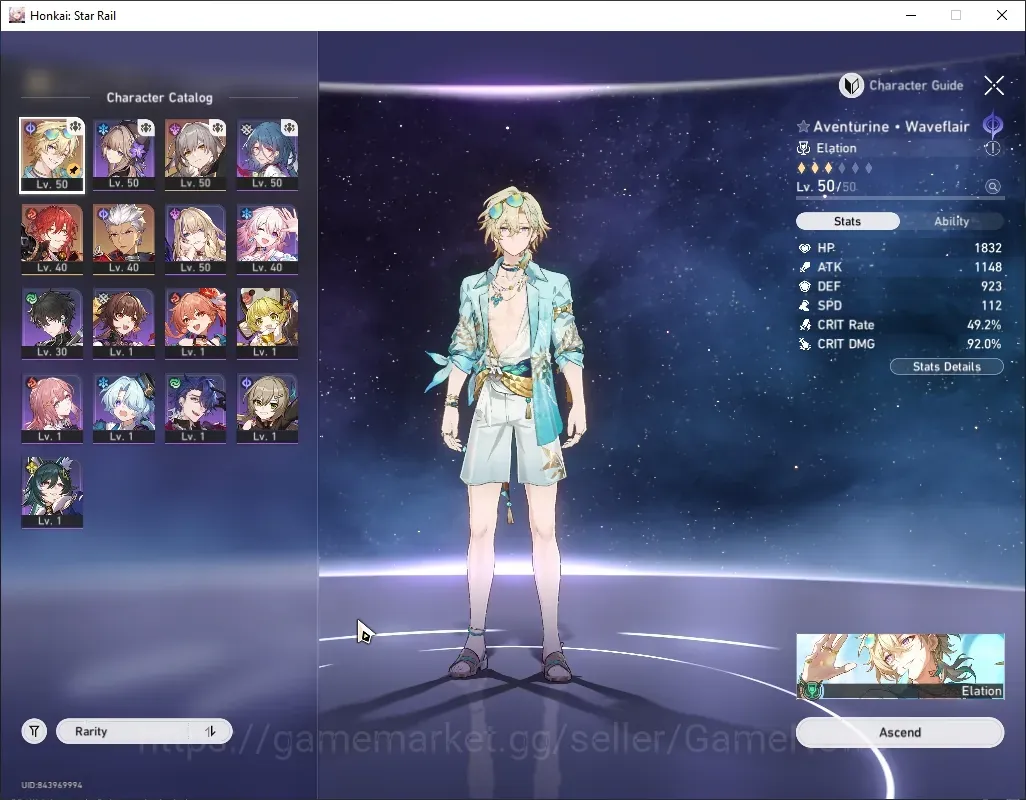 Honkai Star Rail Accounts Others Asia|TL 35|2 Limited Aventurine Waveflair+Signature, Archer & 1 Standard Himeko|Female 1