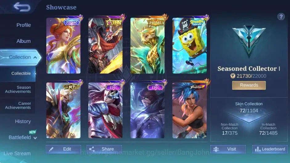Mobile Legends: Bang Bang Accounts Global|Skin 72|Seasoned|KOF Karina|Prime Granger|C image 14
