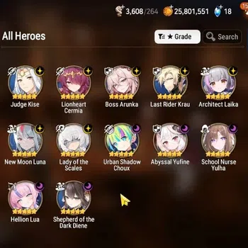 Epic Seven Accounts High-End GLOBAL UnVerif|12 ML(Dark Diene,ScholNurse Yulha,LOTScales,BArunka,etc)+Setsuka,AFS