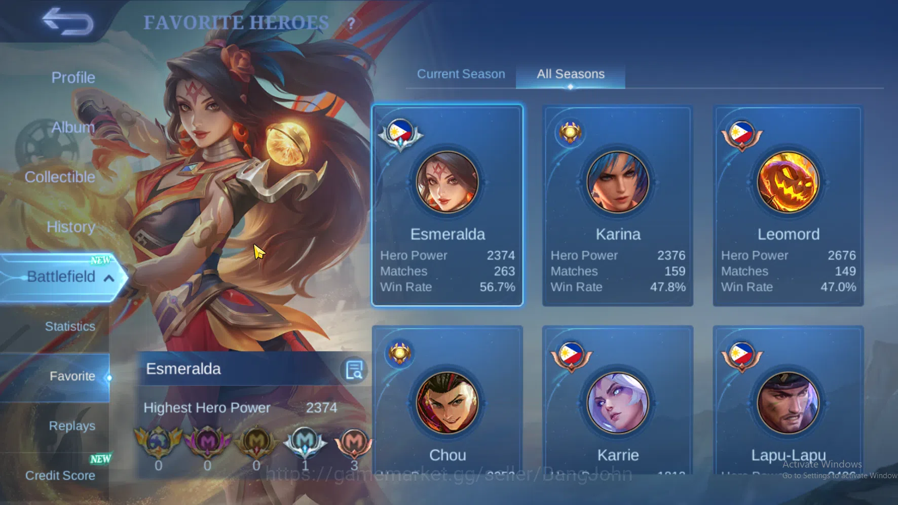 Mobile Legends: Bang Bang Accounts Hero 98 | Skin 165 | KOF Karina | Stun Chou | Epic image 5
