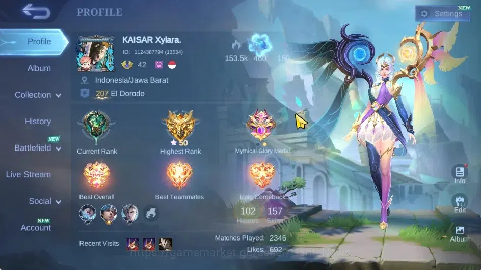 Mobile Legends: Bang Bang Accounts Collector Hero 102|Skin 157|Ex Glory 50|Floryn Sanrio,Nata CC,Badang Pegasus,Harith 1