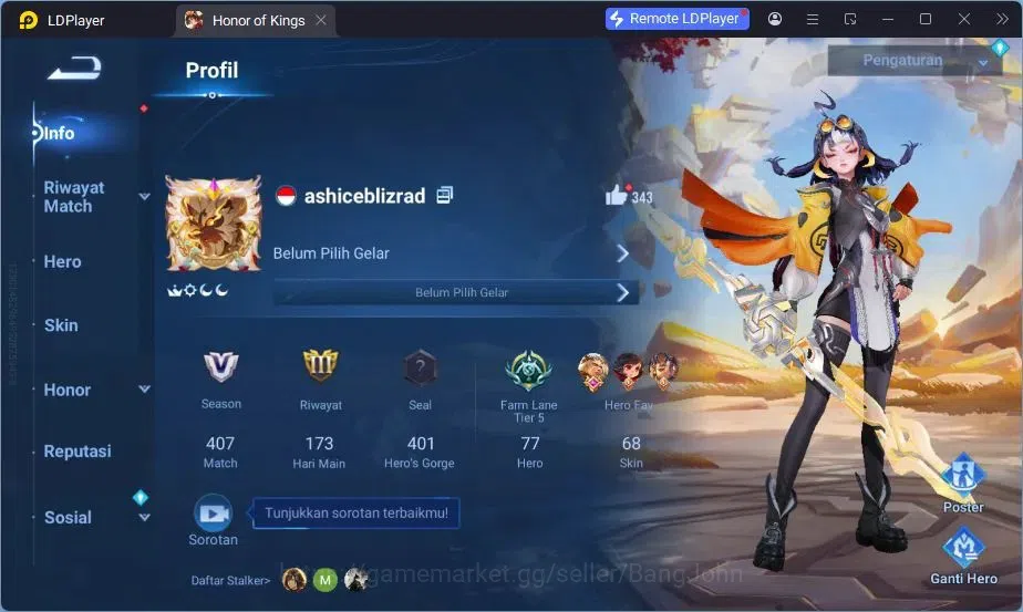 Honor of Kings Accounts GLOBAL|77HR|68SK|ShanHai Yaria|KIC Jing|LOM Shi,Gu image 2