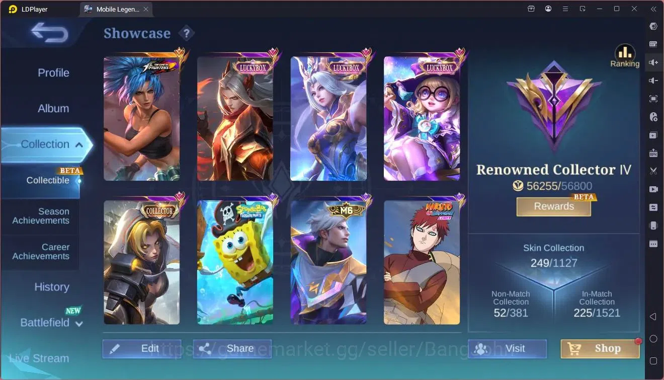 Mobile Legends: Bang Bang Accounts Collector Global |Hero 111|Skin 249|Renowned|KOF Karina|Luckybox Leomord,Selena,Change|CC 2