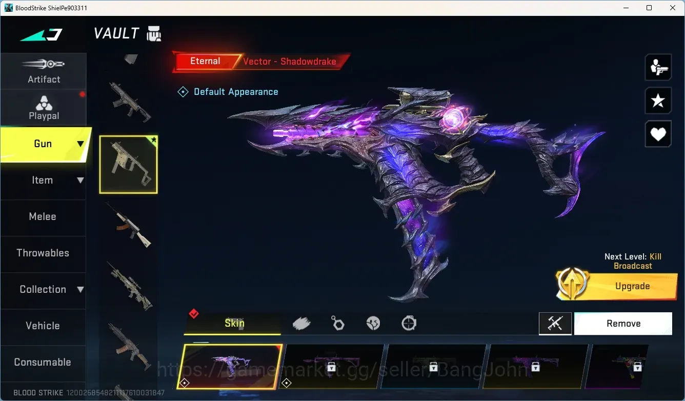 Blood Strike Accounts Starter ASIA | Eternal Gun: Vector-Shadowdrake Lv.1|2 Ultra Melee: Scythe-Harvester,Talon Knife 1