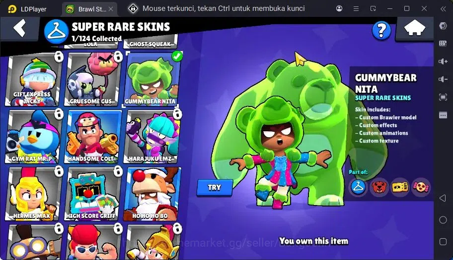 Brawl Stars Accounts Trophy 709 | 14 Brawler| 1 Max Haypercharge(Nita)| 1 Mythic(Nita),3 Epic,4 S Rare Skin|270 Bling 3