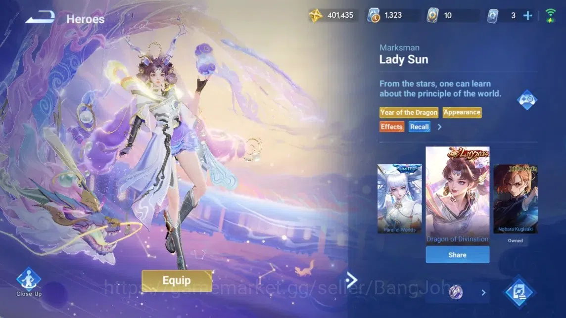 Honor of Kings Accounts Rare Skin Global|113H 239S|Cinnamoroll's [Yaria]|JJK [Nobara Kugisaki]|LNY2025 ConsortYu|LNY2024 12