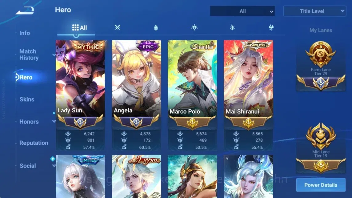 Honor of Kings Accounts Rare Skin Global|113H 239S|Cinnamoroll's [Yaria]|JJK [Nobara Kugisaki]|LNY2025 ConsortYu|LNY2024 3