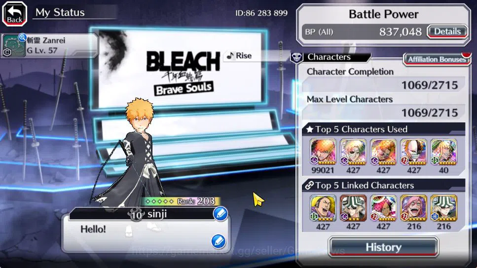 Bleach: Brave Souls Accounts Mid-Tier [GBL]50K Orbs|TYBW26(Bazz-B,Jugram),Rukia 10th Anniv,Halibel Cacao 3