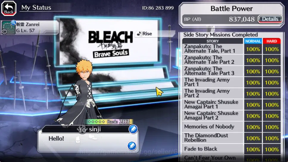 Bleach: Brave Souls Accounts Mid-Tier [GBL]50K Orbs|TYBW26(Bazz-B,Jugram),Rukia 10th Anniv,Halibel Cacao 5