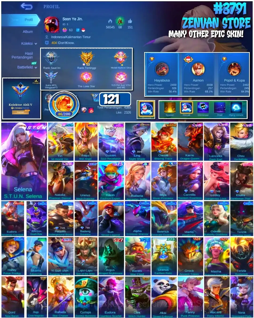 Mobile Legends: Bang Bang Accounts #3791 121 Skins | Stun Selena | M-World Yin | Many image 1