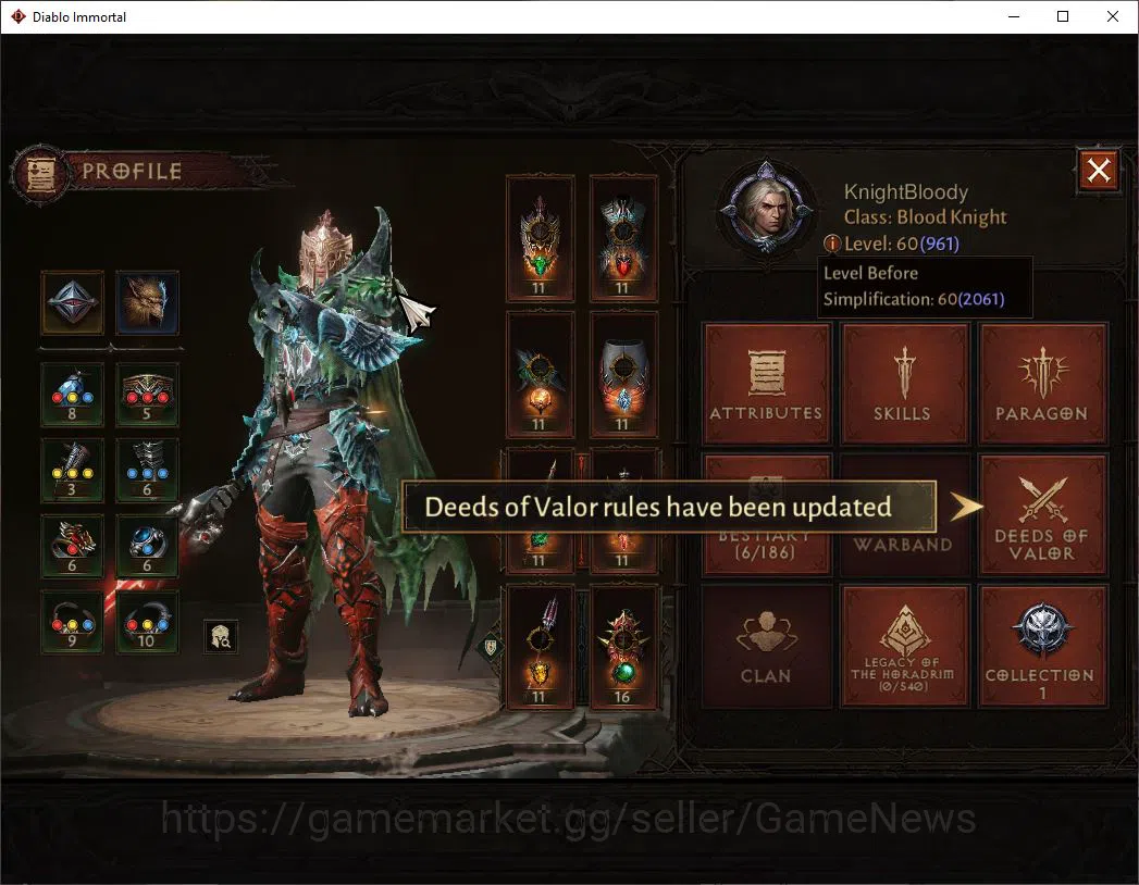 Diablo Immortal Accounts NA - Chain of Honor|Lv60(961)|Blood Knight|CR 42k| image 15