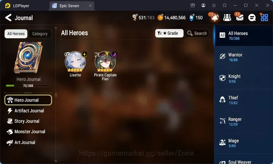 Epic Seven Accounts Starter Global Unverif|Best Starter|2ML(Lisette,Pirate Captain Flan)|PoH+Bless ON|Stigma 531|SS 150|Side 1