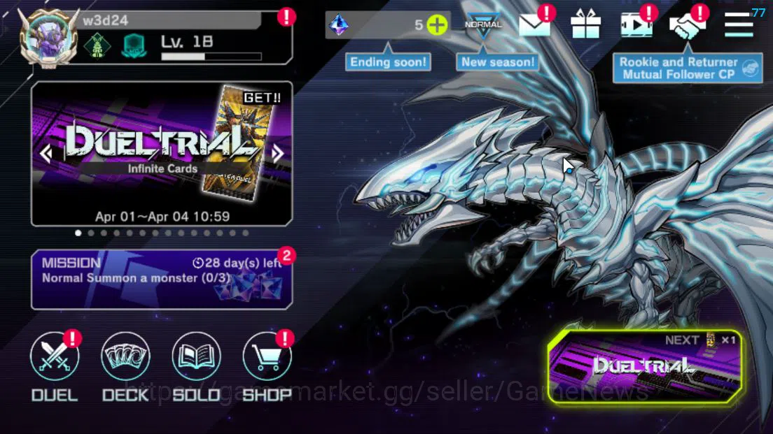 Yu-Gi-Oh! Master Duel Mid-Level Lv 18 | 20 Deck |VSK9,Radiant Typhoon,Dracotail,Yu image 1