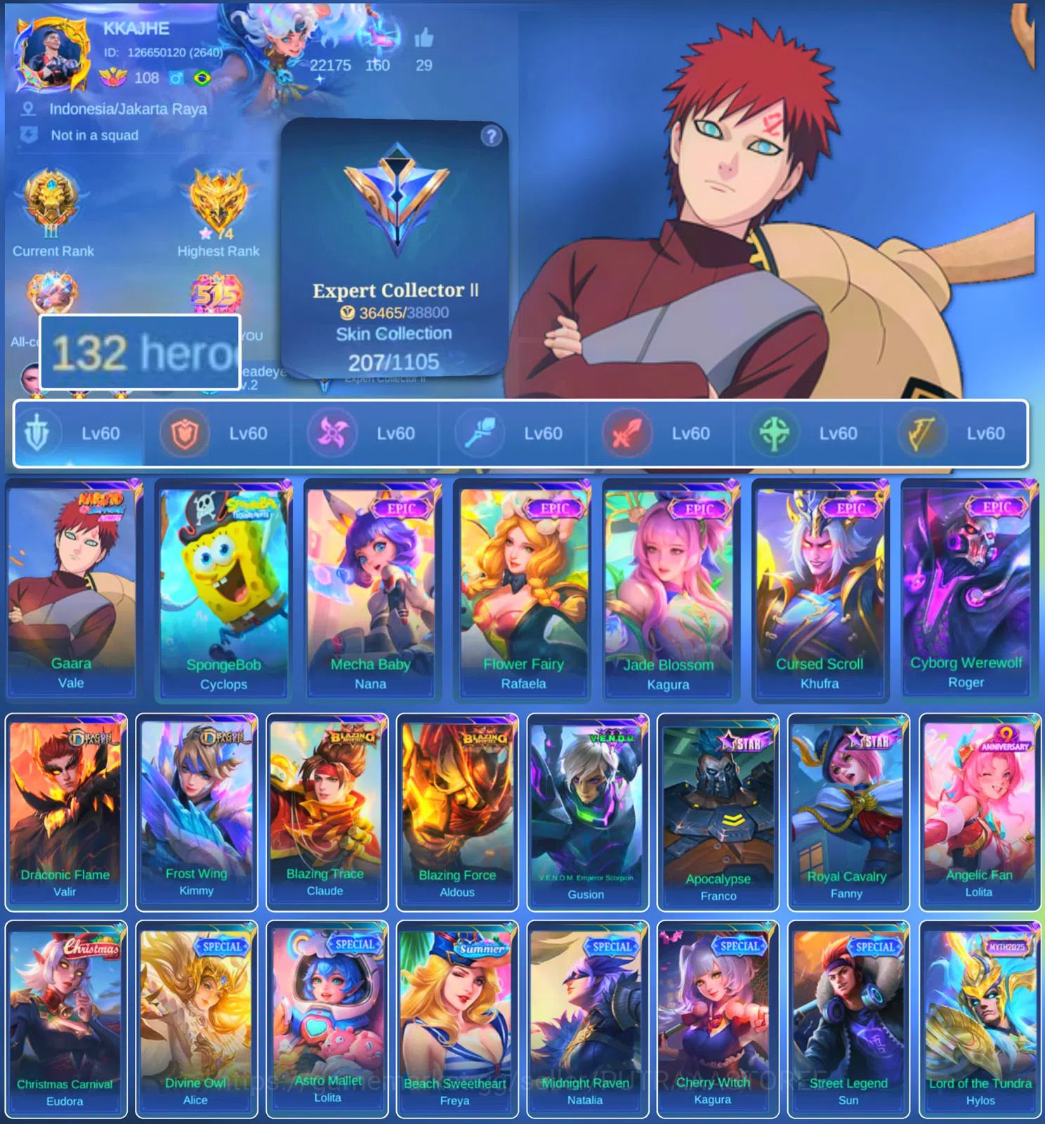 Mobile Legends: Bang Bang Accounts HERO 132 SKIN 202 | EMBLEM ALL MAX| VALE GARA| EPI image 1