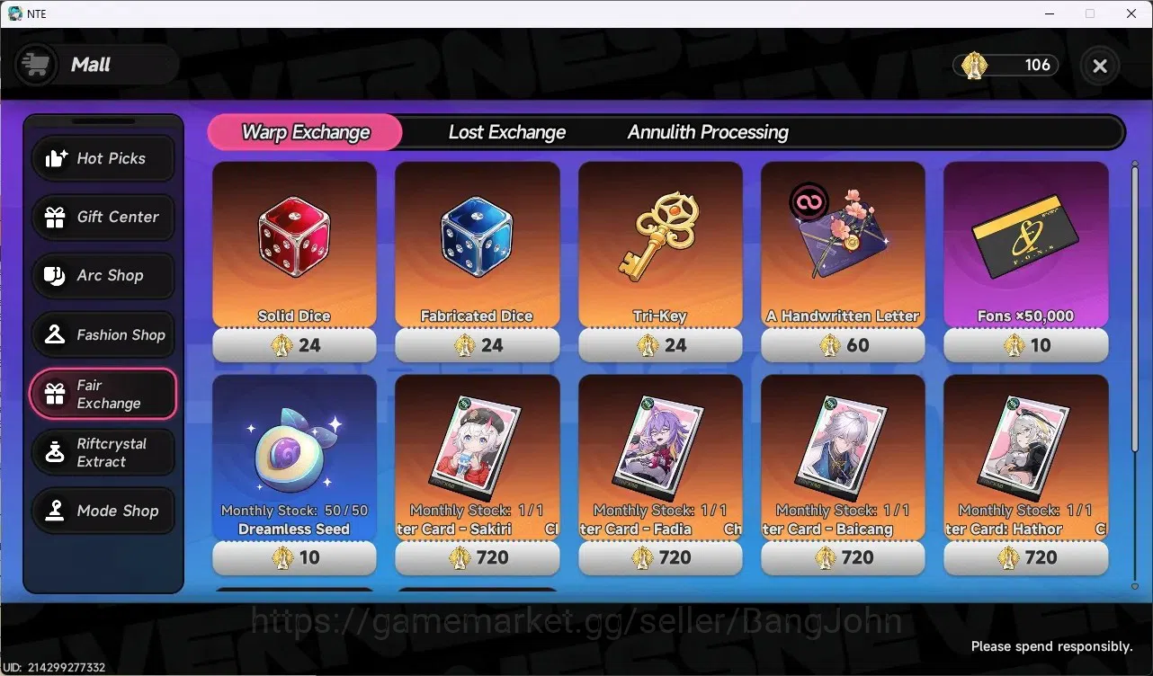 Neverness to Everness Accounts EU |Starter Lv.3| 1 Char Limited [Nanally] + 4 A-Class | Mc Male | More Check SS NTE112B 6