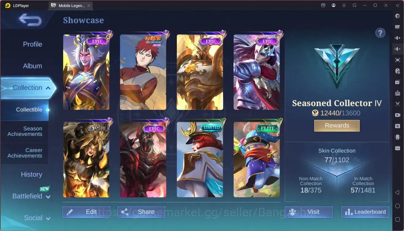 Mobile Legends: Bang Bang Accounts GLOBAL Hero 52  Skin 77  |Gaara|Dtamer Masha|Epic  image 2