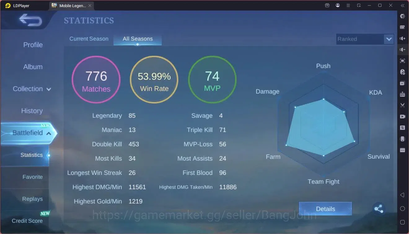 Mobile Legends: Bang Bang Accounts GLOBAL Hero 52  Skin 77  |Gaara|Dtamer Masha|Epic  image 3