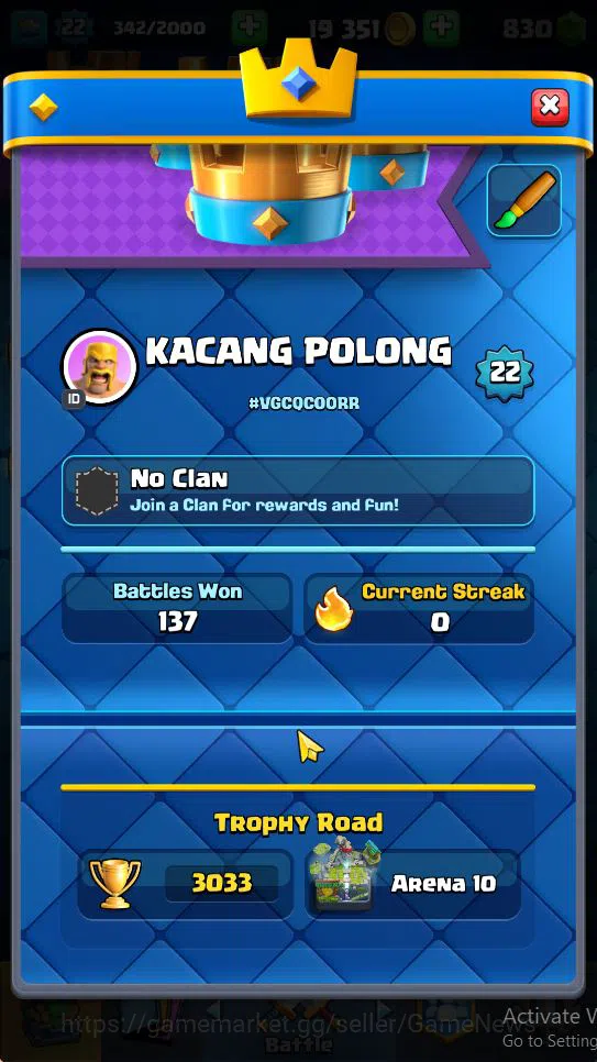 Clash Royale Accounts Starter Lv 22|Trophy 3033|KTL 9|Limited Skin|Card 54| 2 EVO 12 Epic 21 Rare 21 Common | 1 Wild Shard 3