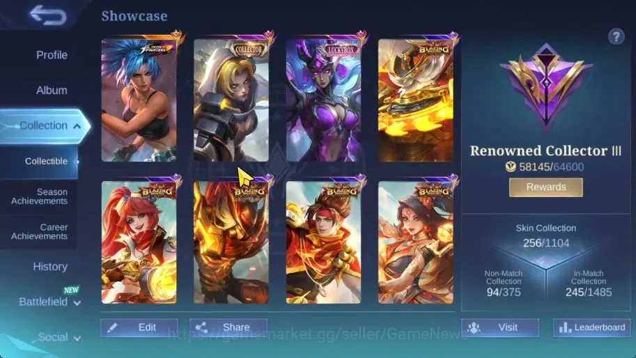 Mobile Legends: Bang Bang Accounts Hero 132|Skin 256|High Glory 57|KOF Karina, LBox K image 3
