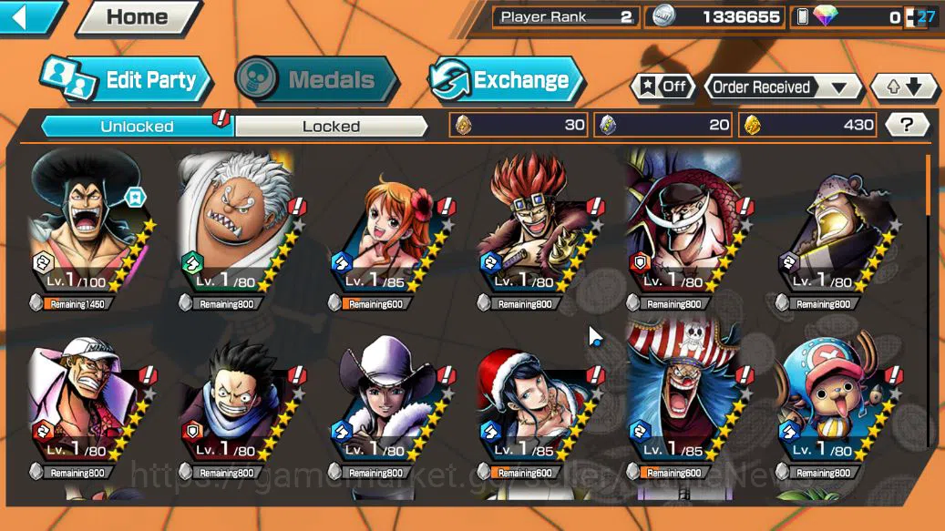 One Piece Bounty Rush Accounts Starter Global|4 EX|GP Edward Newgate,BP Kuzan,4Emperor Marshall D.Teach,5Elders Saturn|Rank 4