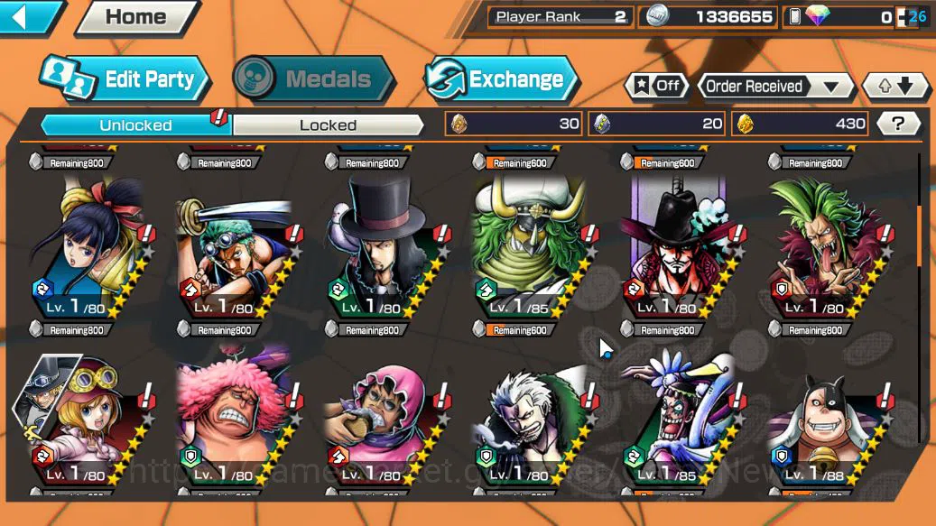 One Piece Bounty Rush Accounts Starter Global|4 EX|GP Edward Newgate,BP Kuzan,4Emperor Marshall D.Teach,5Elders Saturn|Rank 5