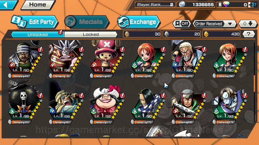 One Piece Bounty Rush Accounts Starter Global|4 EX|GP Edward Newgate,BP Kuzan,4Emperor Marshall D.Teach,5Elders Saturn|Rank 6