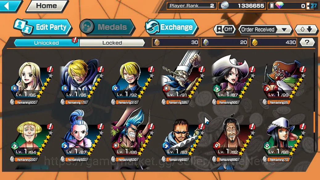 One Piece Bounty Rush Accounts Starter Global|4 EX|GP Edward Newgate,BP Kuzan,4Emperor Marshall D.Teach,5Elders Saturn|Rank 7