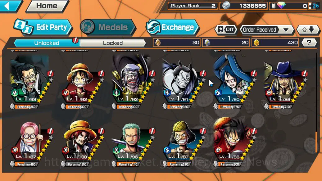 One Piece Bounty Rush Accounts Starter Global|4 EX|GP Edward Newgate,BP Kuzan,4Emperor Marshall D.Teach,5Elders Saturn|Rank 8