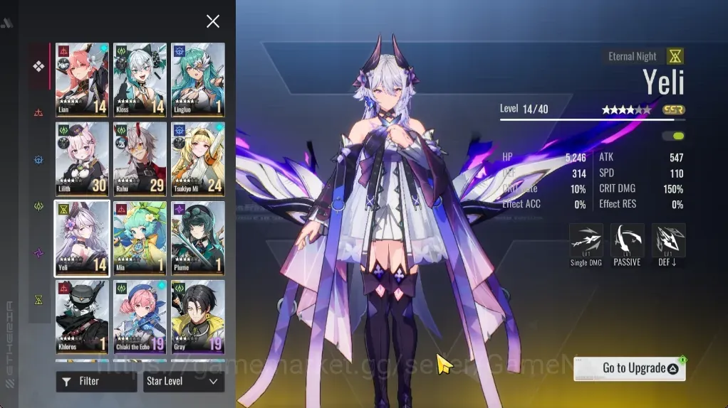 Etheria: Restart Accounts Whale Global S26|10 SSR|Yeli,Kloss,Plume,Lingluo,Khloros,Rahu,Mia,Ttsukiyo Mi,Lian,Lilith|Male 1