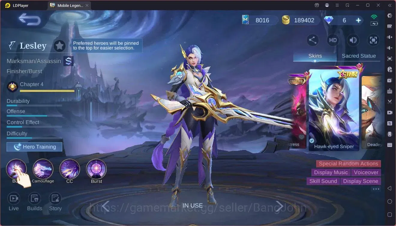 Mobile Legends: Bang Bang Accounts Global|Hero132|Skin 237|Prime Granger|KOF Karina|C image 6
