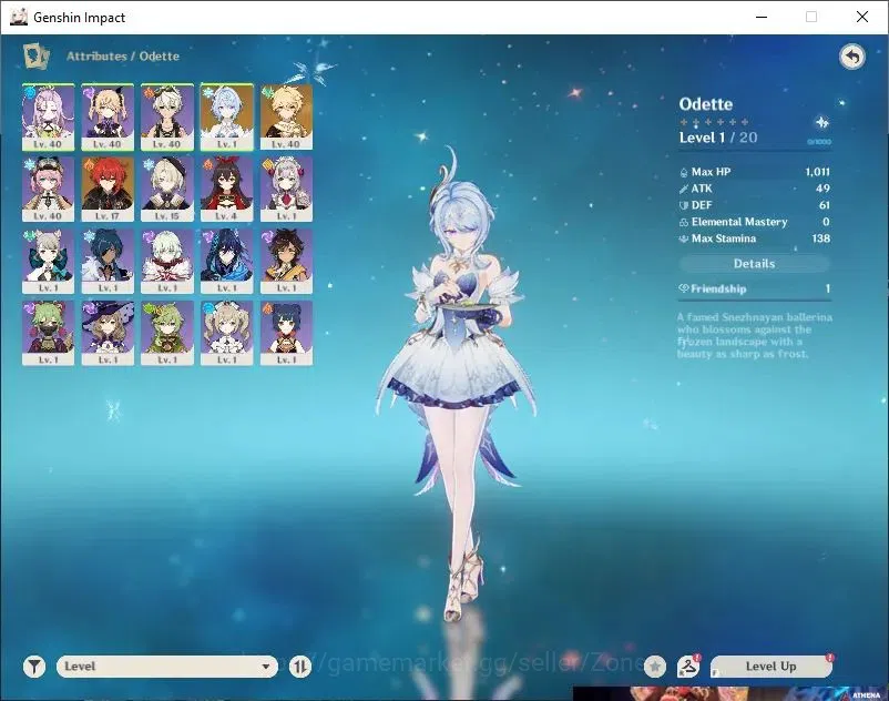 Genshin Impact Accounts Starter ASIA Fresh Starter|AR 25|1 Limited 5* Char (Odette)+std Diluc|12 4 1
