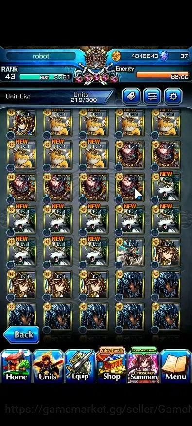 Grand Summoners Accounts Mid-Game Global|Rank 43|2 Ascend ( Combat Form Milim, Elenore )|Lpot 46 |Check SS(GS2576) 10