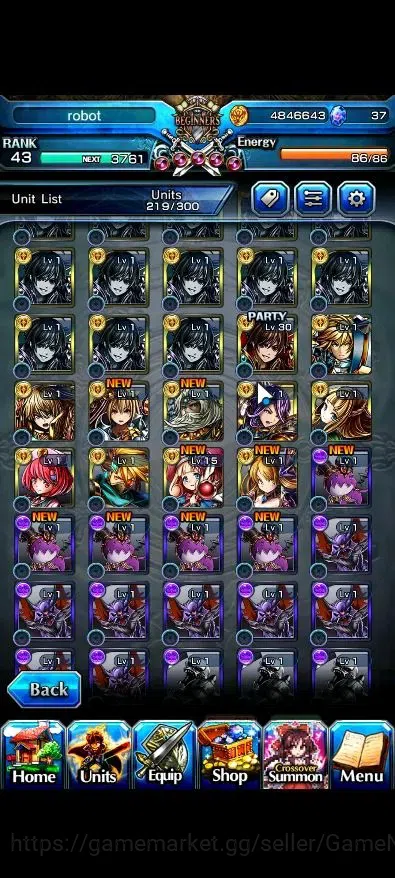 Grand Summoners Accounts Mid-Game Global|Rank 43|2 Ascend ( Combat Form Milim, Elenore )|Lpot 46 |Check SS(GS2576) 11