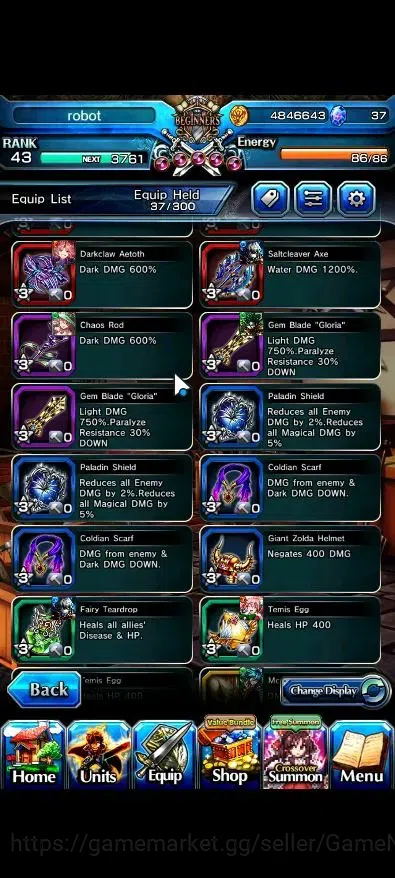 Grand Summoners Accounts Mid-Game Global|Rank 43|2 Ascend ( Combat Form Milim, Elenore )|Lpot 46 |Check SS(GS2576) 13
