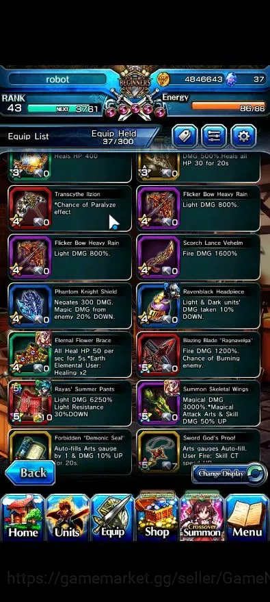 Grand Summoners Accounts Mid-Game Global|Rank 43|2 Ascend ( Combat Form Milim, Elenore )|Lpot 46 |Check SS(GS2576) 14