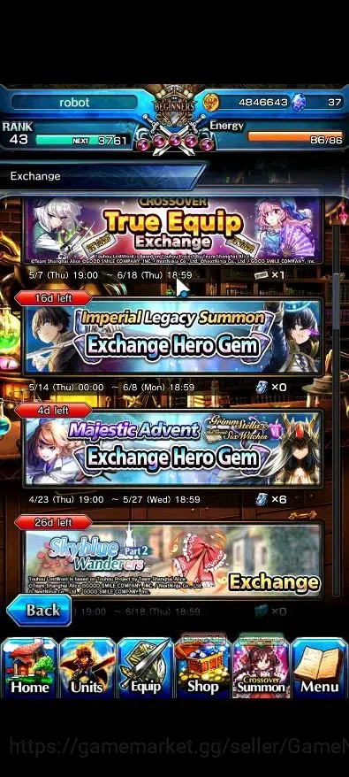 Grand Summoners Accounts Mid-Game Global|Rank 43|2 Ascend ( Combat Form Milim, Elenore )|Lpot 46 |Check SS(GS2576) 18