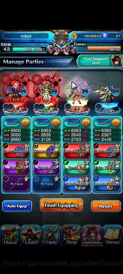 Grand Summoners Accounts Mid-Game Global|Rank 43|2 Ascend ( Combat Form Milim, Elenore )|Lpot 46 |Check SS(GS2576) 3