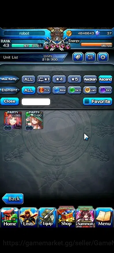 Grand Summoners Accounts Mid-Game Global|Rank 43|2 Ascend ( Combat Form Milim, Elenore )|Lpot 46 |Check SS(GS2576) 4