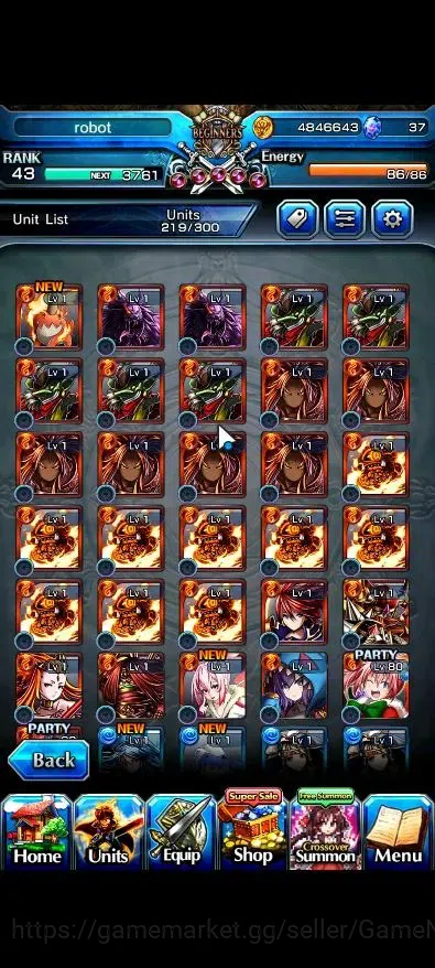 Grand Summoners Accounts Mid-Game Global|Rank 43|2 Ascend ( Combat Form Milim, Elenore )|Lpot 46 |Check SS(GS2576) 7