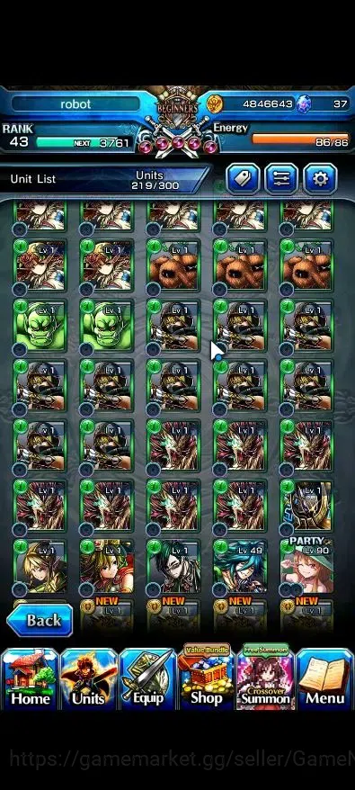 Grand Summoners Accounts Mid-Game Global|Rank 43|2 Ascend ( Combat Form Milim, Elenore )|Lpot 46 |Check SS(GS2576) 9