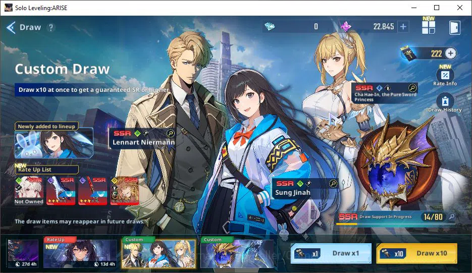 Solo Leveling: ARISE Accounts Total Power 228K | 11SSR | Essence 22k, Draw Ticket 200+| TawataA5+WeaponA7, EsilA3+Weapon 12