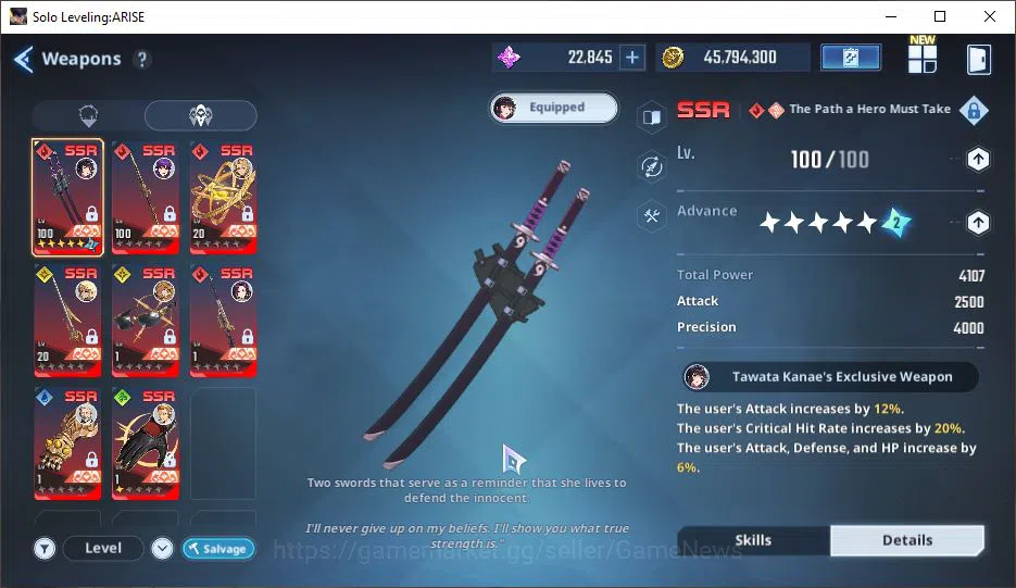 Solo Leveling: ARISE Accounts Total Power 228K | 11SSR | Essence 22k, Draw Ticket 200+| TawataA5+WeaponA7, EsilA3+Weapon 15