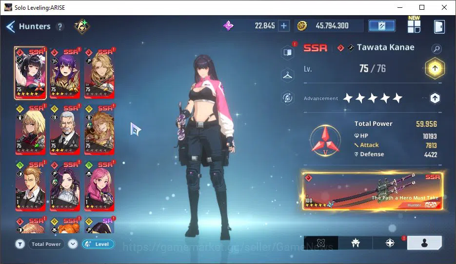 Solo Leveling: ARISE Accounts Total Power 228K | 11SSR | Essence 22k, Draw Ticket 200+| TawataA5+WeaponA7, EsilA3+Weapon 4