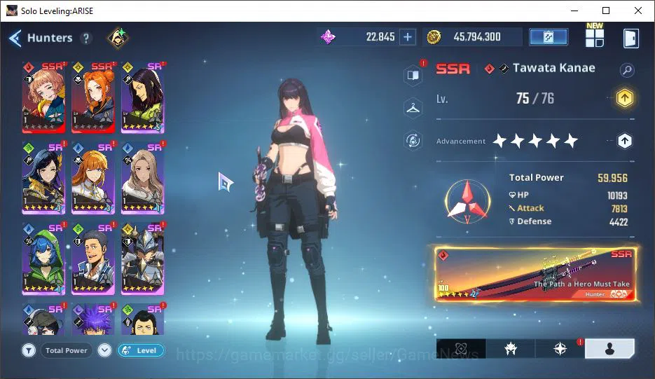 Solo Leveling: ARISE Accounts Total Power 228K | 11SSR | Essence 22k, Draw Ticket 200+| TawataA5+WeaponA7, EsilA3+Weapon 5