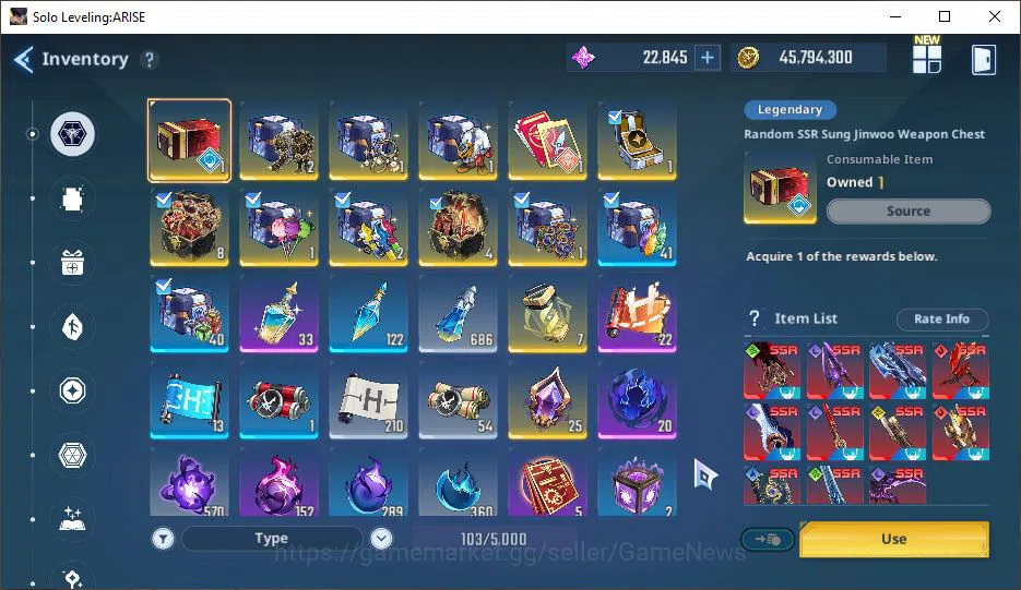 Solo Leveling: ARISE Accounts Total Power 228K | 11SSR | Essence 22k, Draw Ticket 200+| TawataA5+WeaponA7, EsilA3+Weapon 6
