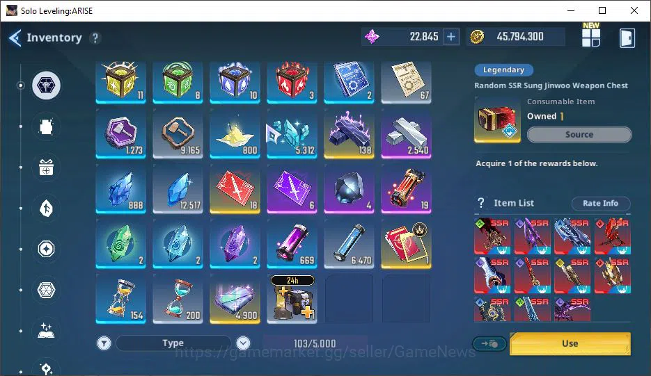 Solo Leveling: ARISE Accounts Total Power 228K | 11SSR | Essence 22k, Draw Ticket 200+| TawataA5+WeaponA7, EsilA3+Weapon 7