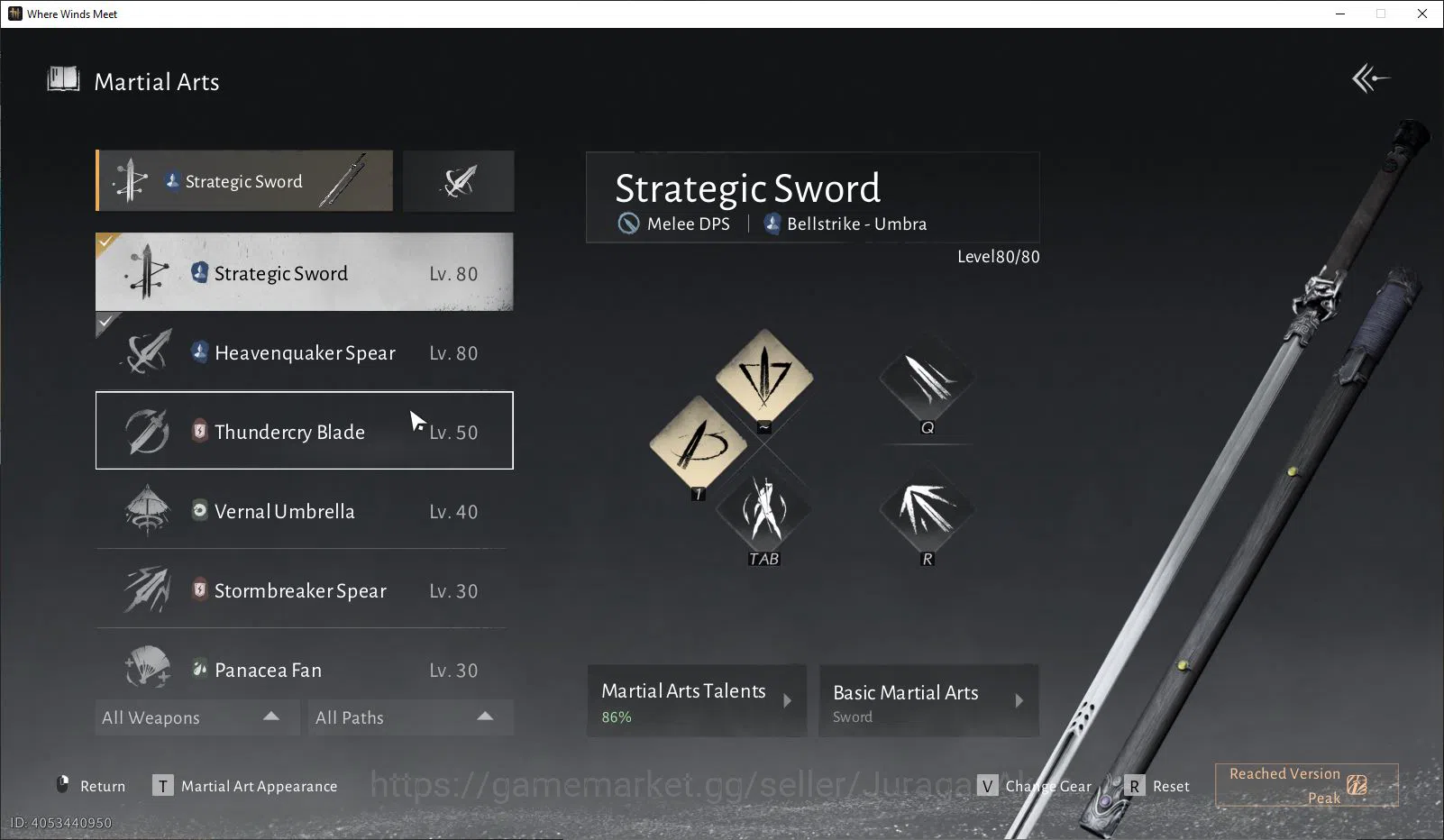 Where Winds Meet Accounts GLOBAL|Lv 80|GS 20k|Strategic Sword,Panacea Fan|Skin Weaver Of M,Anthem Of A|98% Talent+100 7
