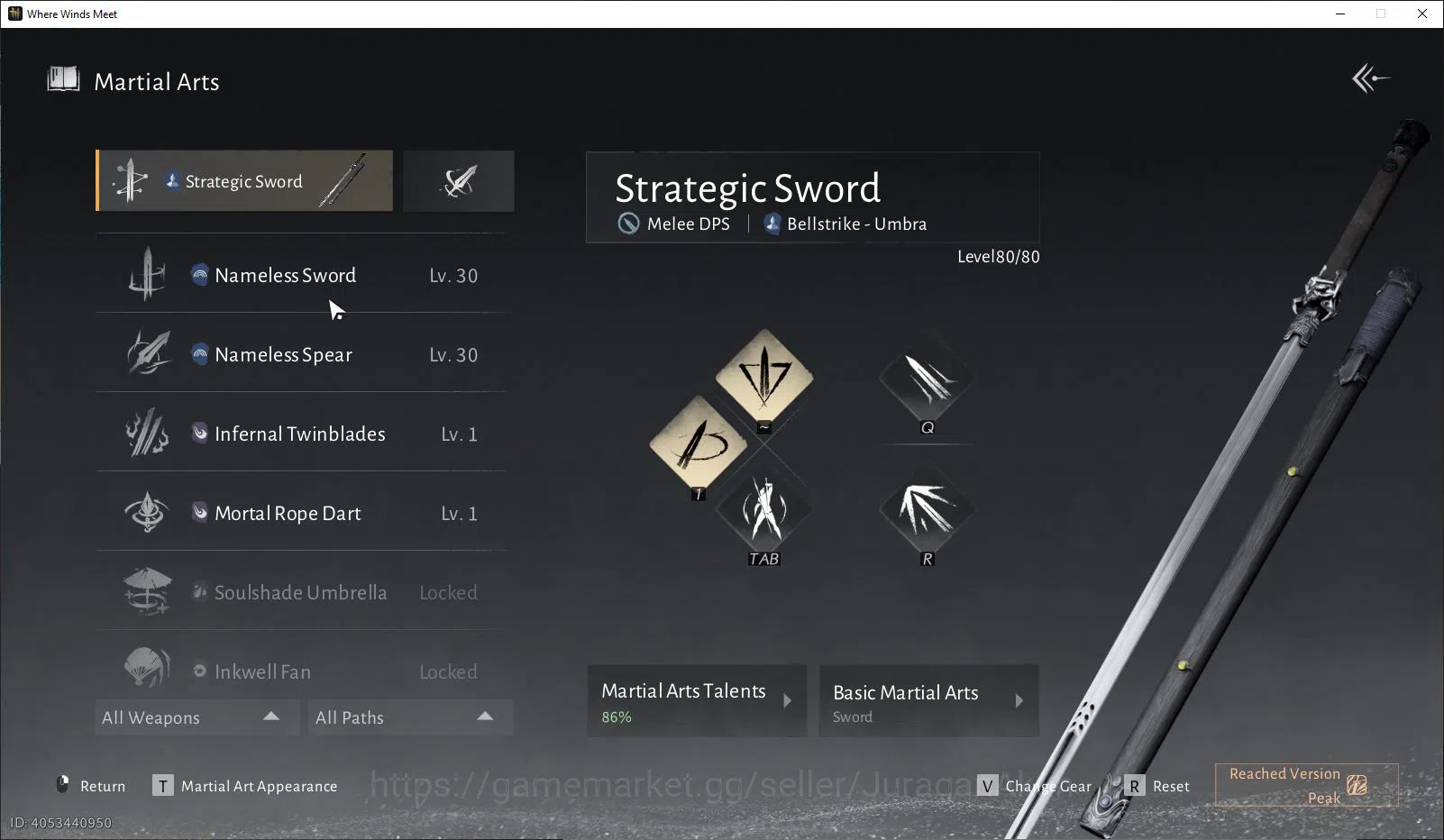 Where Winds Meet Accounts GLOBAL|Lv 80|GS 20k|Strategic Sword,Panacea Fan|Skin Weaver Of M,Anthem Of A|98% Talent+100 8